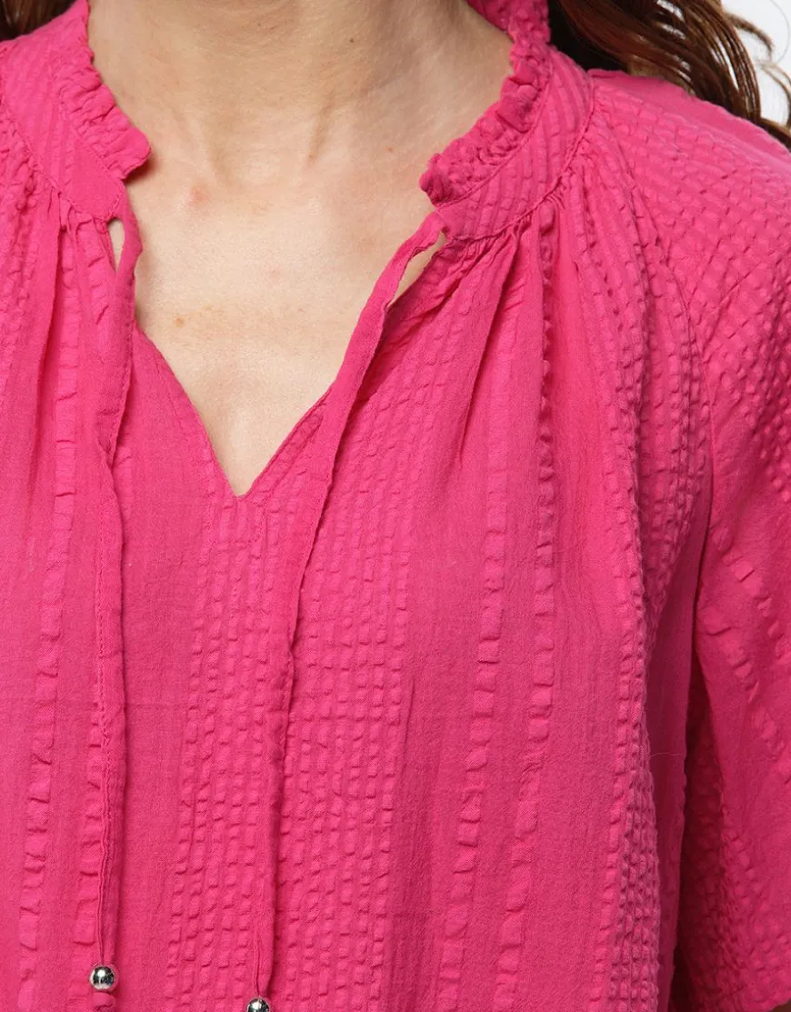 Blouse ample coton rose