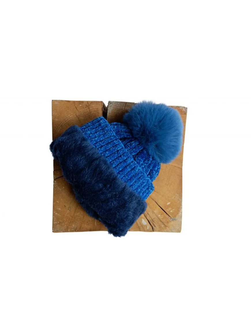 Bonnet pompon bleu