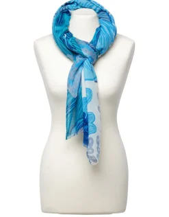 Foulard bleu motif fleuri