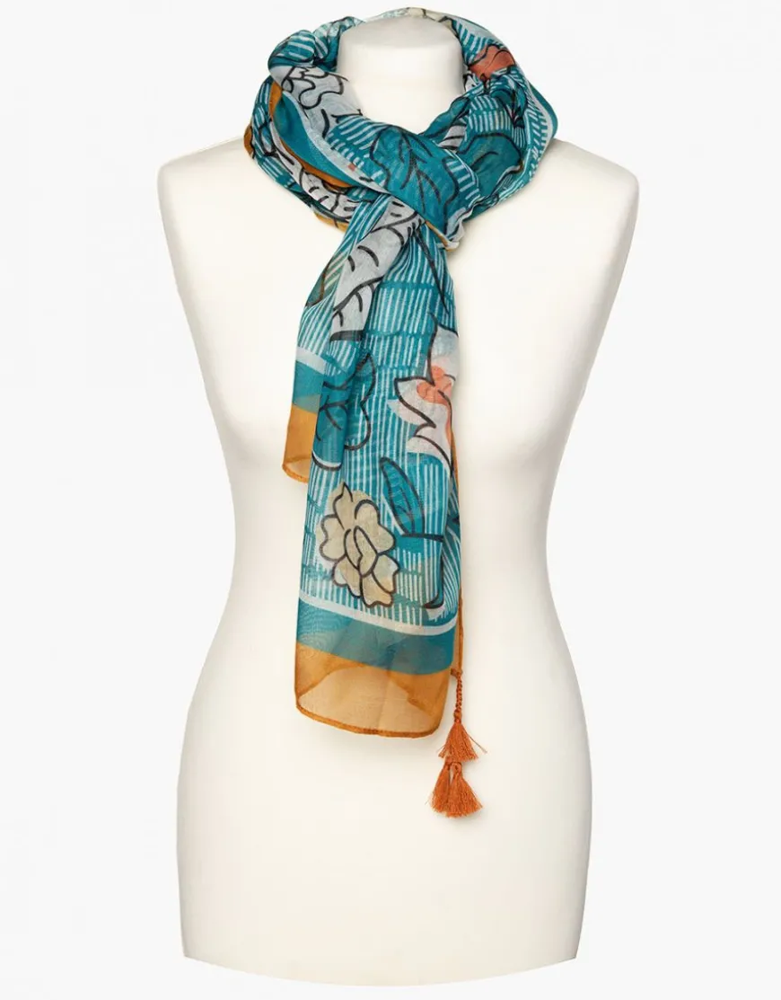 Foulard vert ocre fleuri