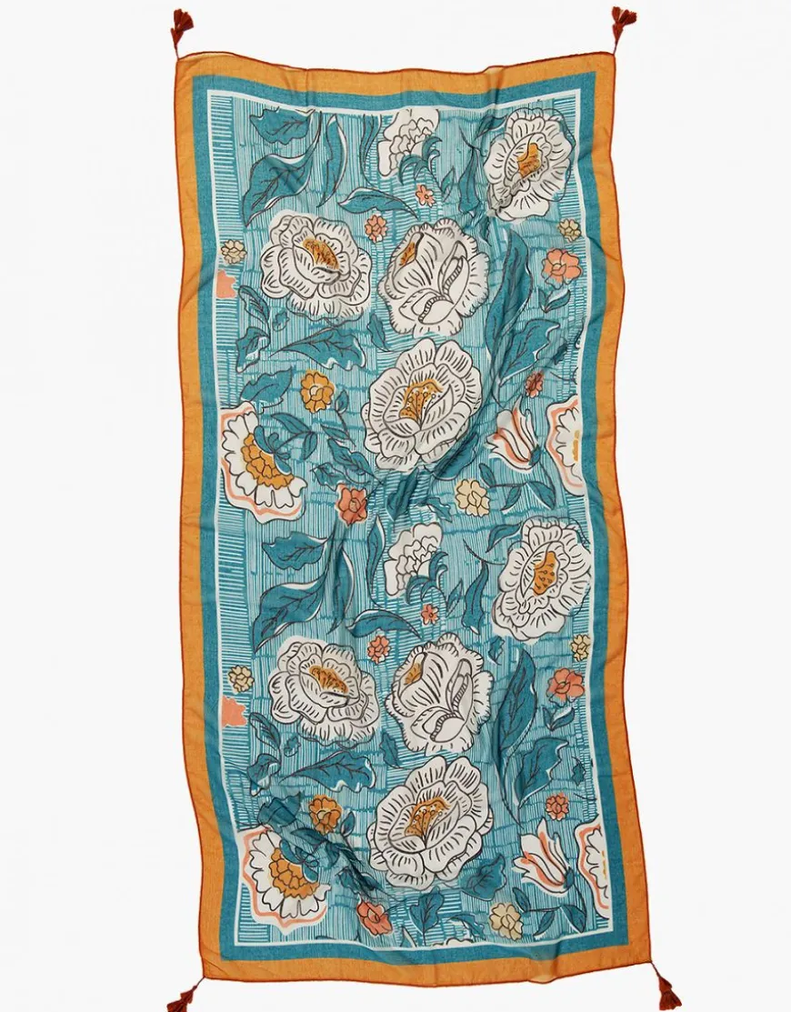 Foulard vert ocre fleuri