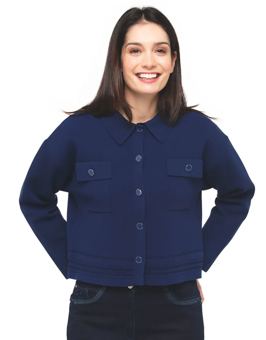 Gilet col chemisier bleu