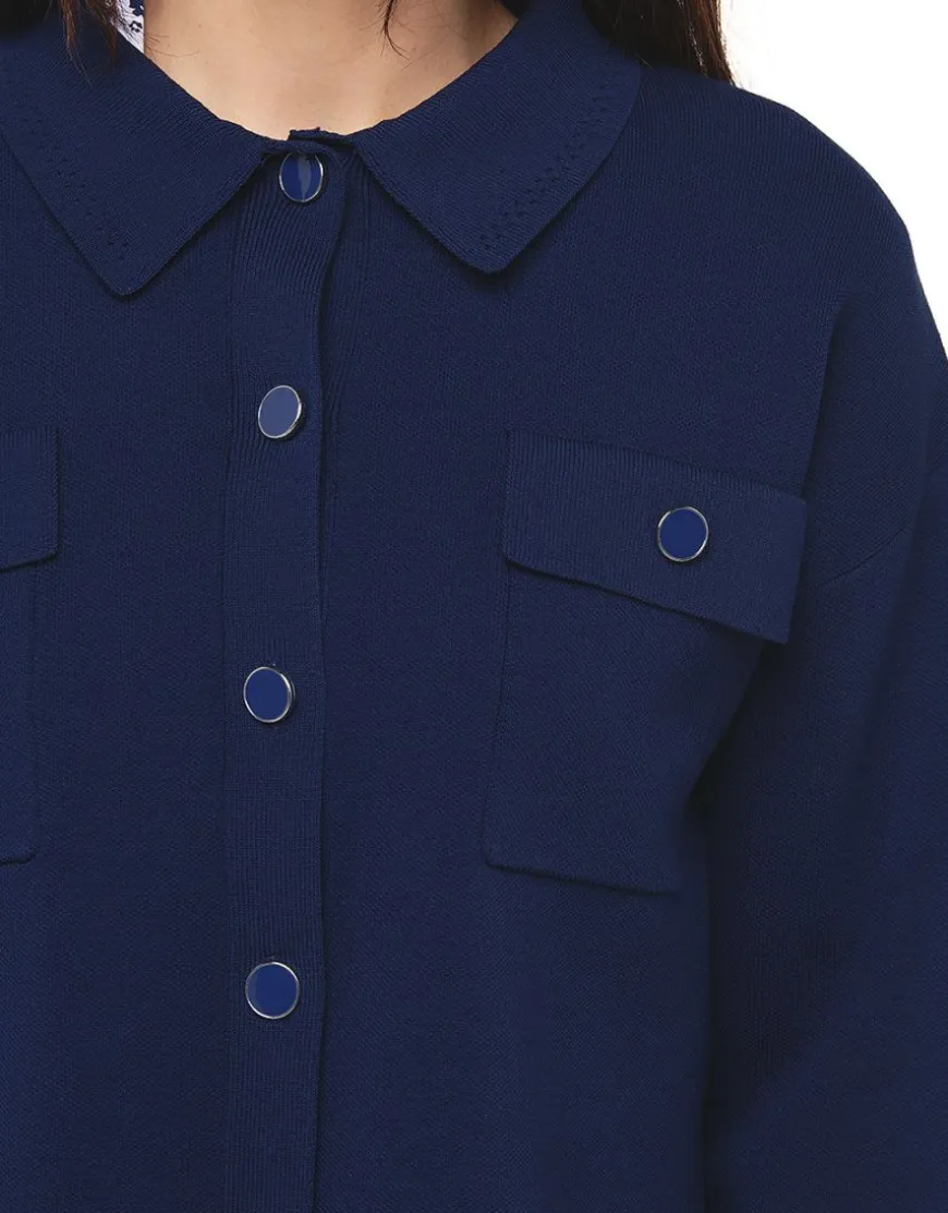 Gilet col chemisier bleu