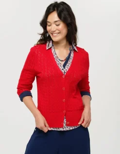 Gilet maille rouge col v
