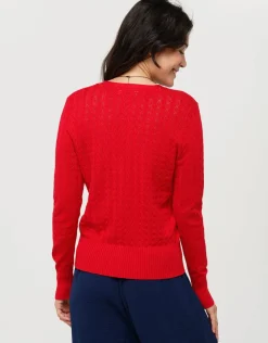 Gilet maille rouge col v