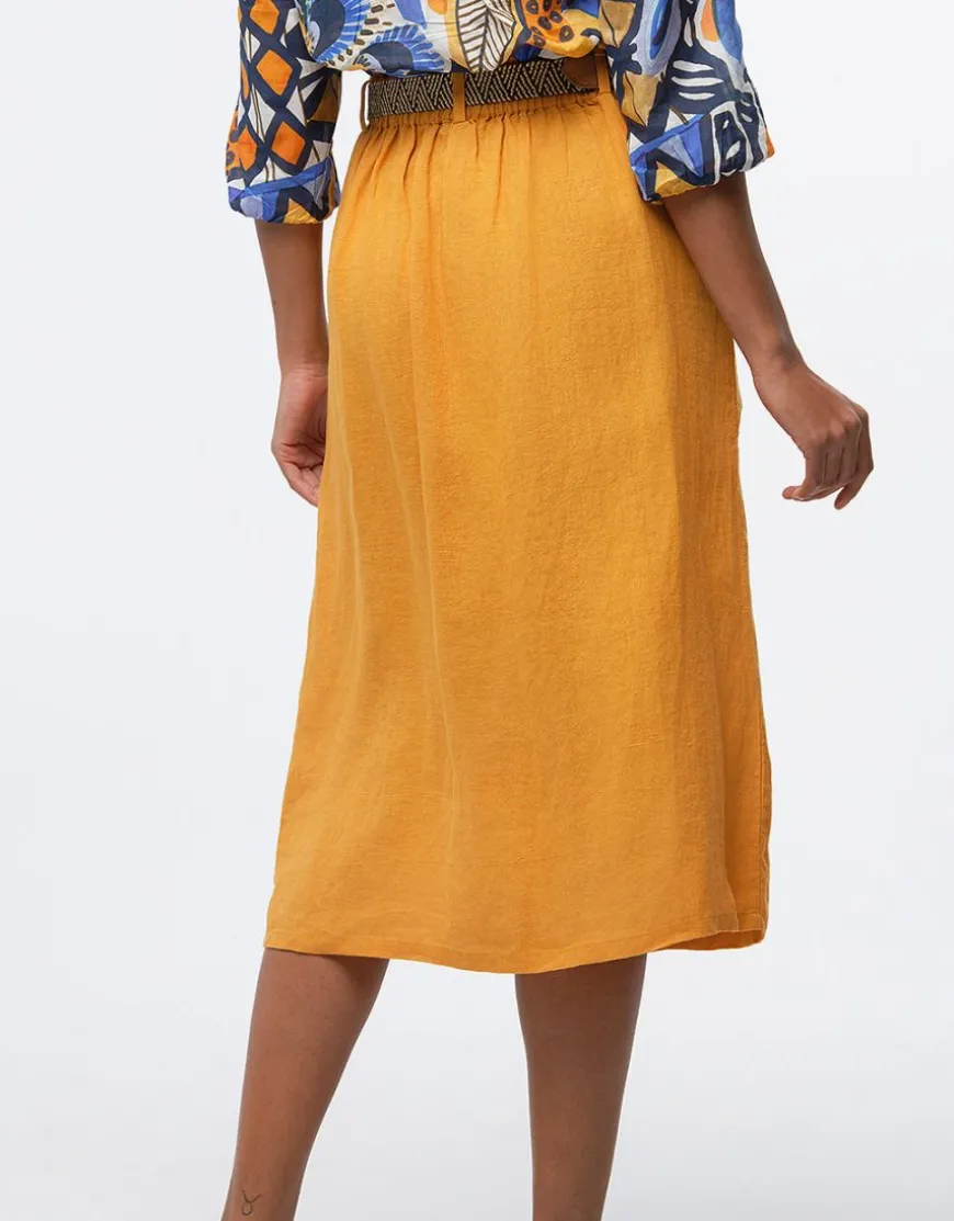 jupe midi lin ocre