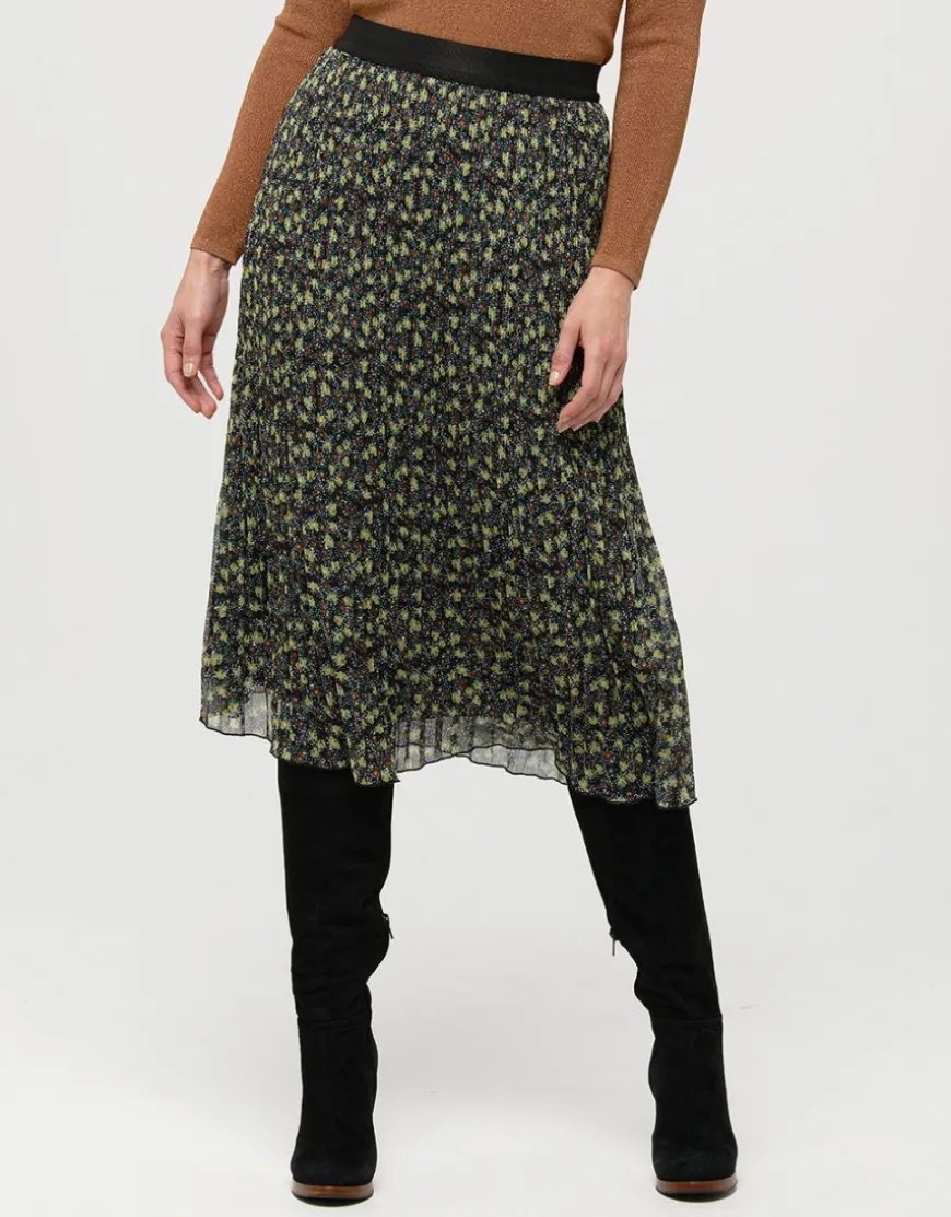 Jupe plissée floral kaki