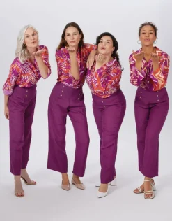 Pantalon 100% lin violet