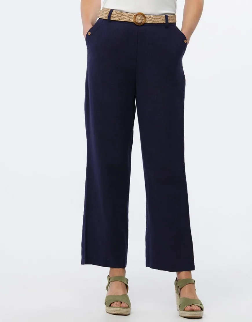 Pantalon lin bleu 7/8ème