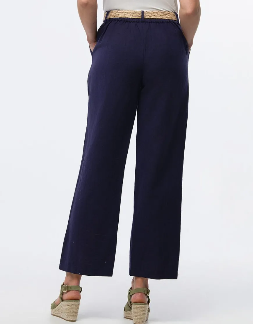 Pantalon lin bleu 7/8ème