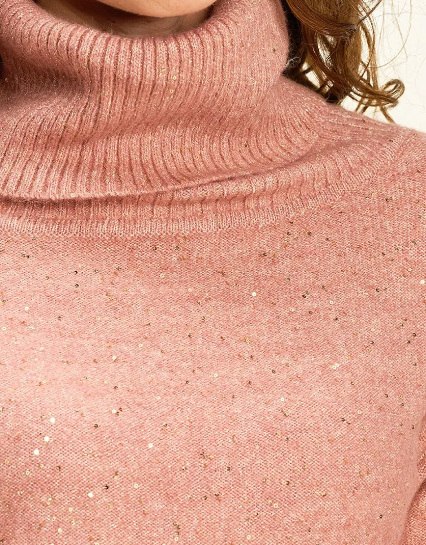 Pull ample col roulé rose