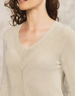 Pull beige maille ajourée