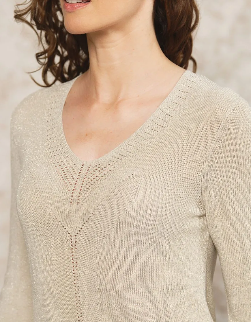 Pull beige maille ajourée