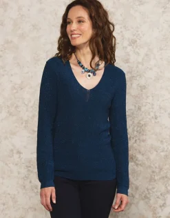 Pull bleu maille ajourée