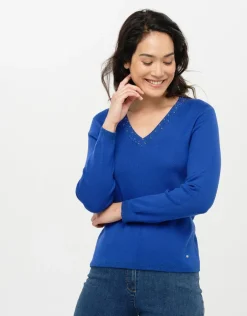 Pull bleu roi col irisé