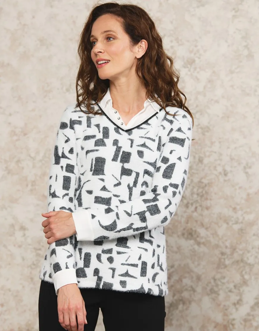 Pull chemisier noir blanc