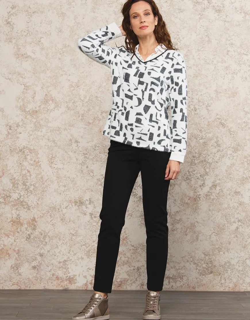 Pull chemisier noir blanc
