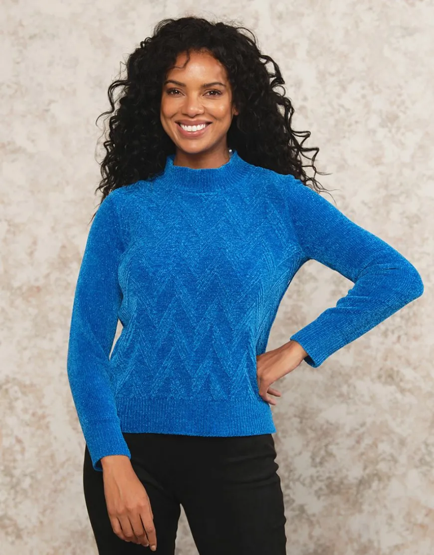 Pull chenille bleu roi