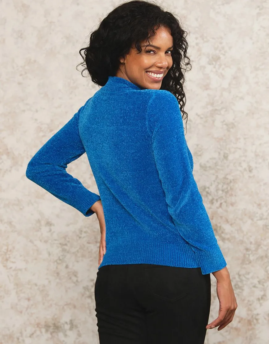 Pull chenille bleu roi