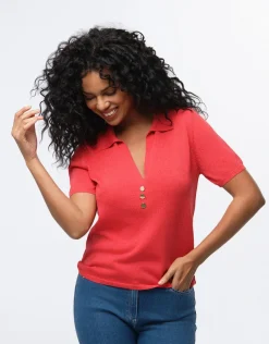 Pull fin brillant corail