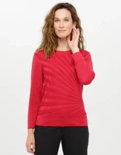 Pull rouge col rond irisé