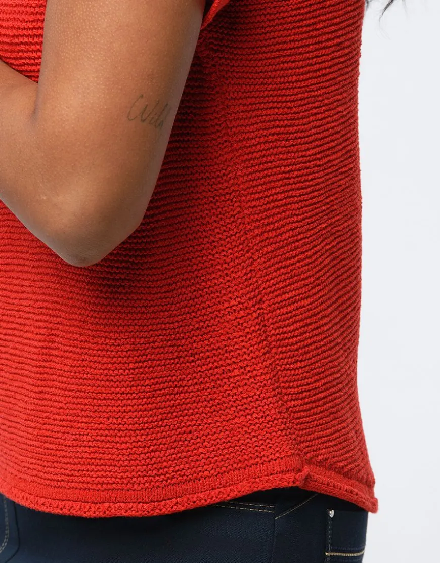 Pull rouge manche courte