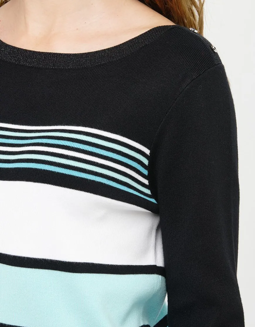 Pull turquoise rayé