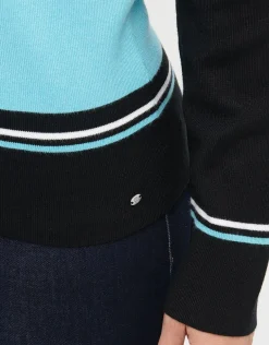 Pull turquoise rayé