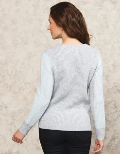 Pull V bleu et gris