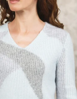 Pull V bleu et gris