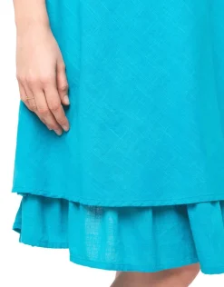 Robe ajourée bleu coton