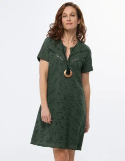 Robe broderie coton kaki
