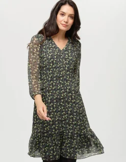 Robe plissée kaki fleurs