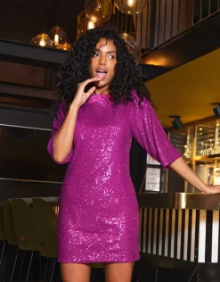 Robe sequins fuchsia