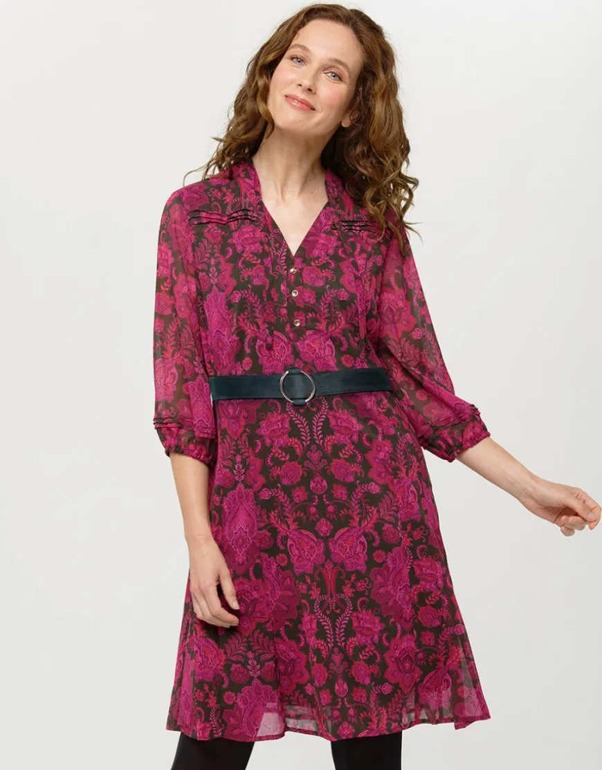 Robe voile motif fuchsia