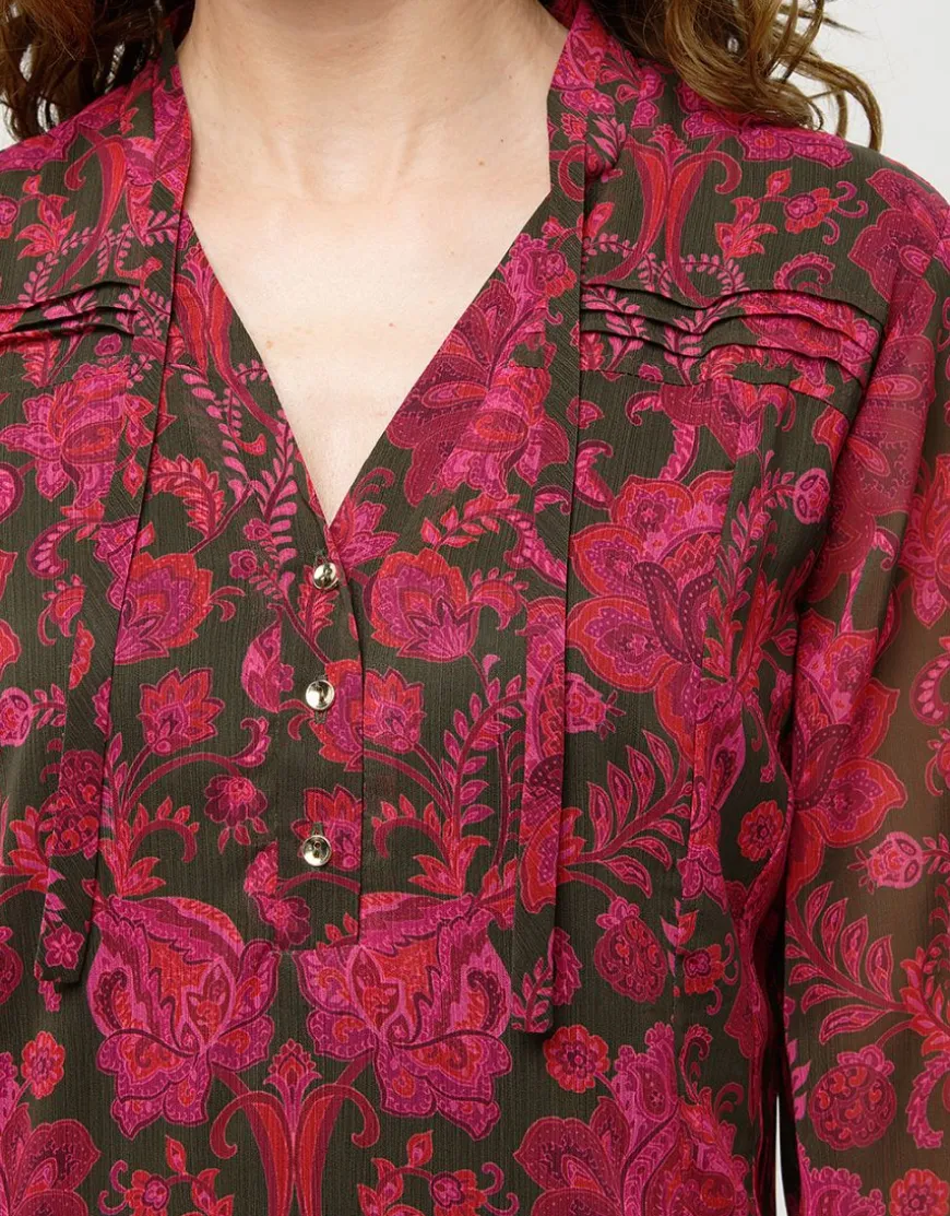 Robe voile motif fuchsia
