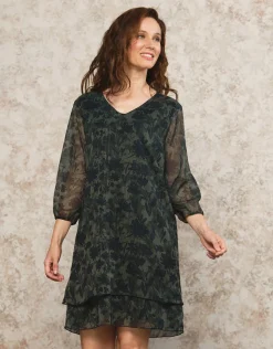 Robe voile motif kaki