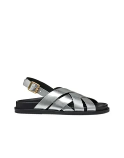 Sandale plate cuir argent GEOX