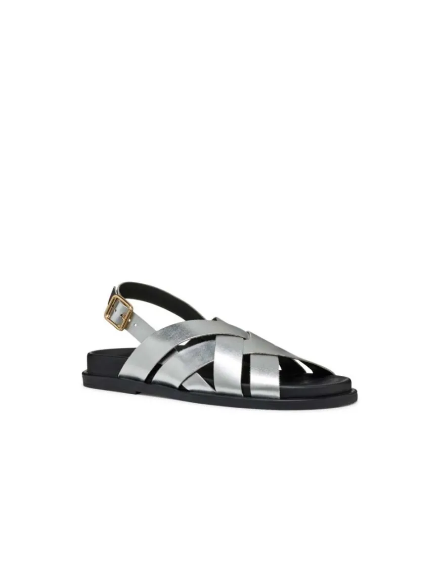 Sandale plate cuir argent GEOX