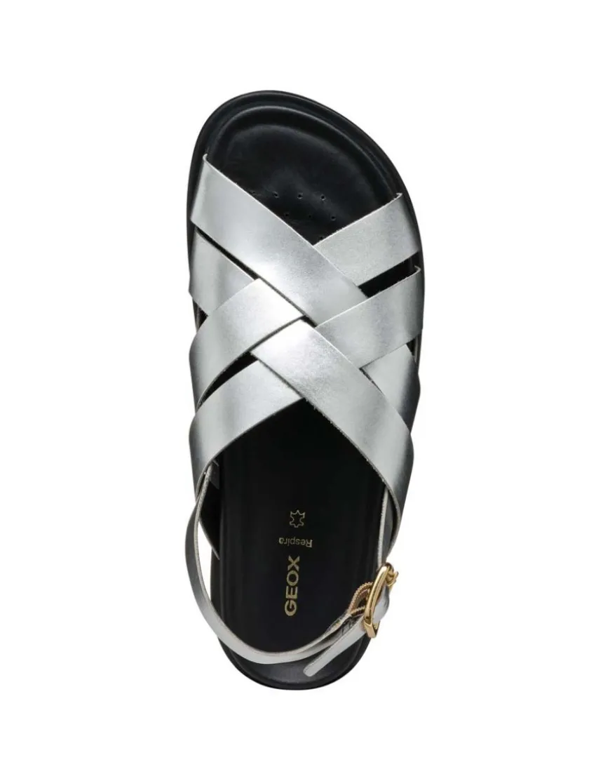 Sandale plate cuir argent GEOX