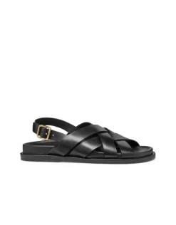 Sandales plates cuir noir GEOX