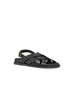 Sandales plates cuir noir GEOX