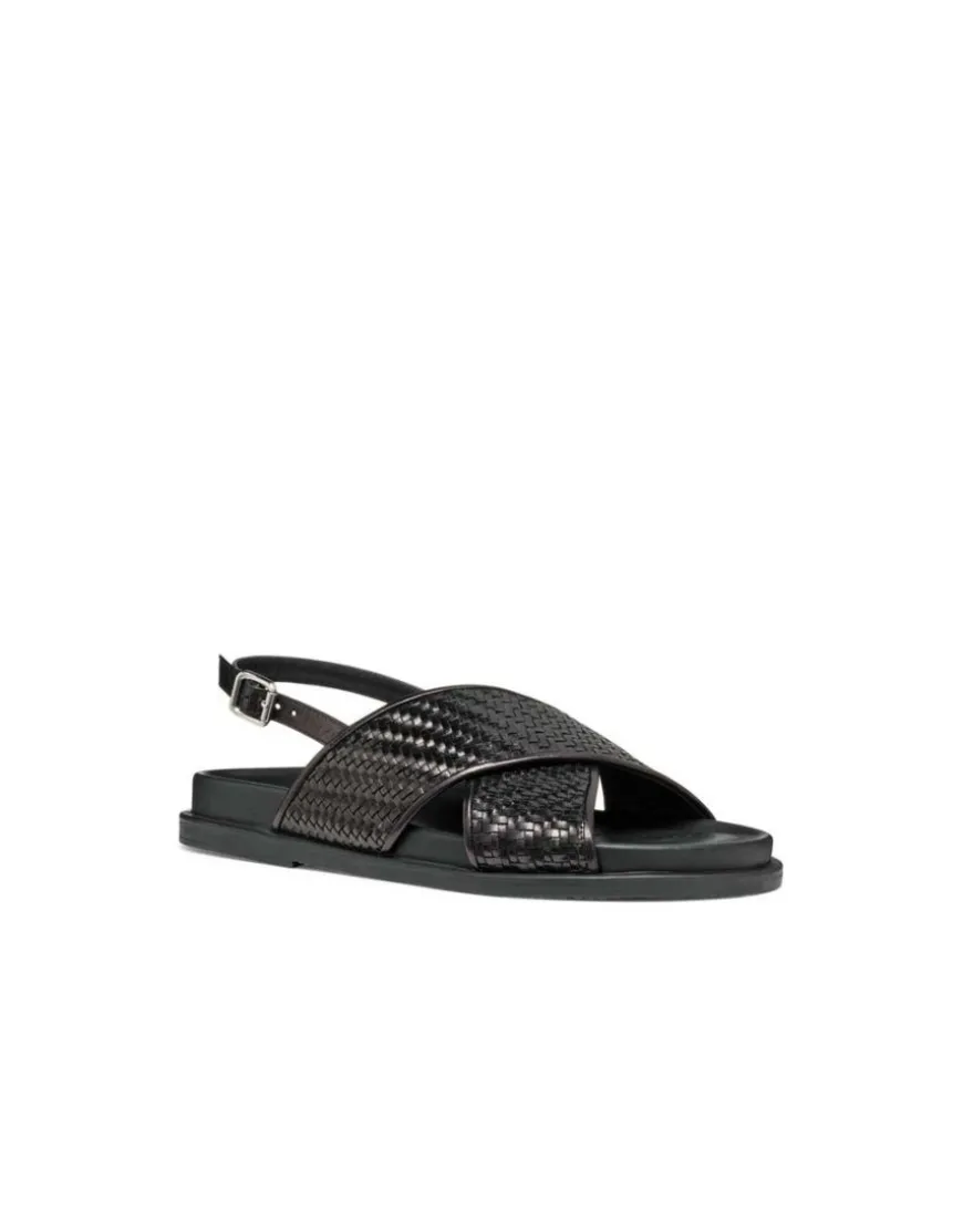 Sandales plates cuir noir GEOX