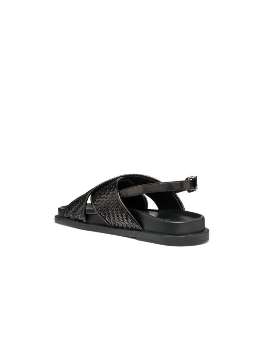 Sandales plates cuir noir GEOX