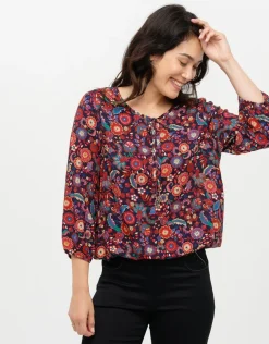 T-shirt ample fleurs roug