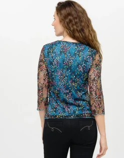 T-shirt bleu dentelle