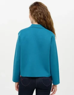 Veste courte maille bleu